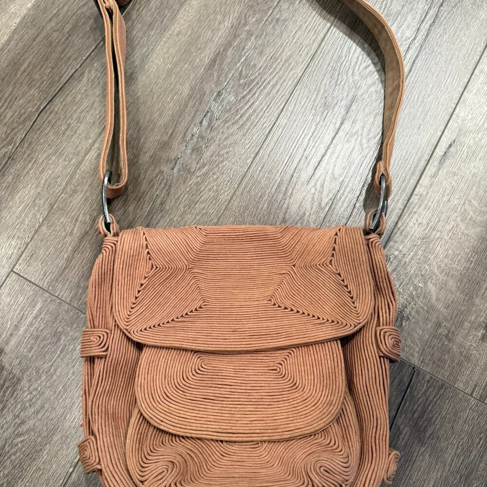 Hervé Léger Corded Suede Crossbody/Shoulder Bag – Camel